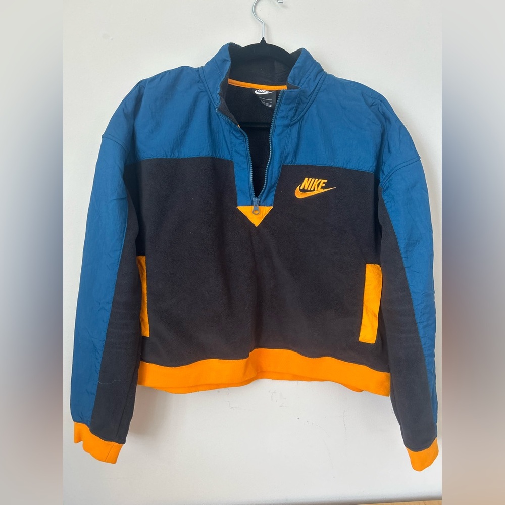 Nike Athleisure Pullover Quarter Zip Colorblock Fleece Sweatshirt Sz L